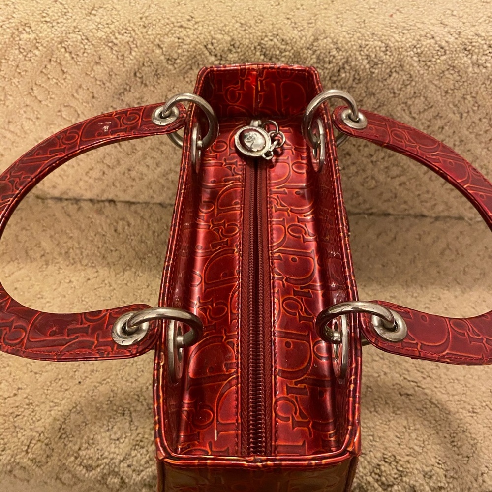 Authentic Dior Red Monogram Embossed Medium Lady - image 6